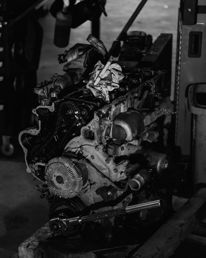 Engine components inspected during detailed mechanical work at Aztech Automotive