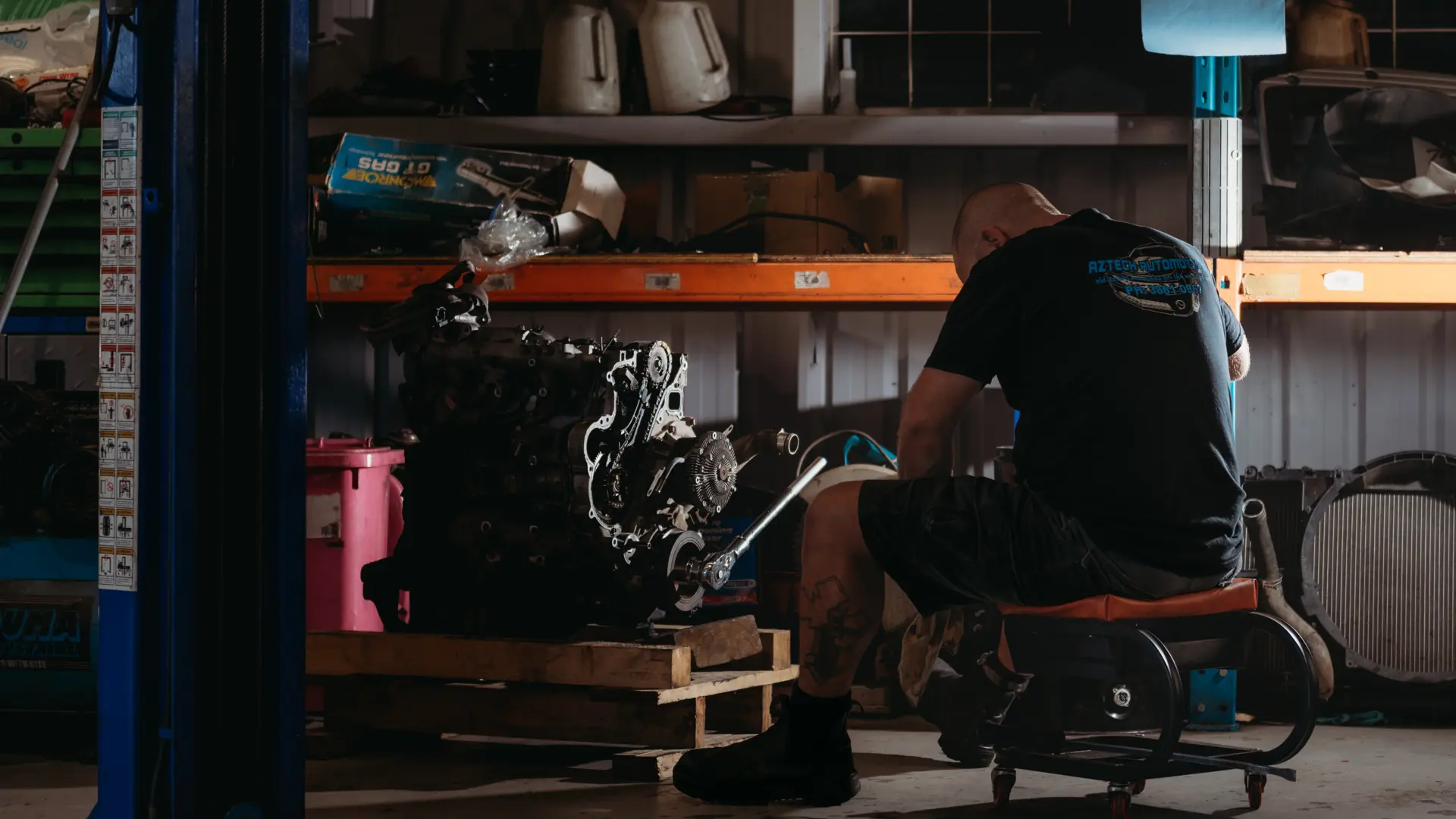 Engine removed from a vehicle for major mechanical work